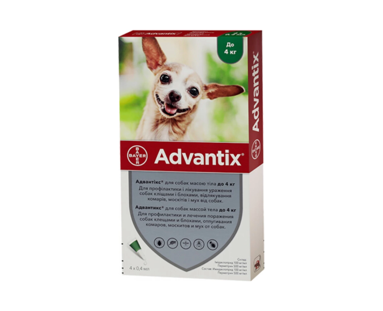 Краплі Bayer Advantix Адвантікс до 4 кг для собак, 0,4мл (1 піпетка)